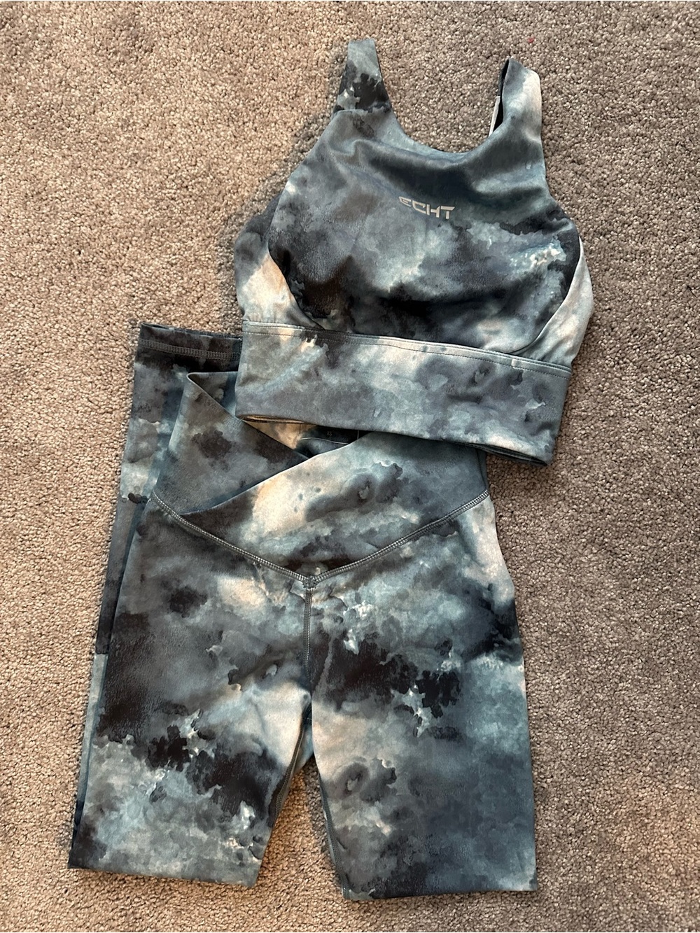 ECHT Marble-Print Active Top — Black & Slate Blue
